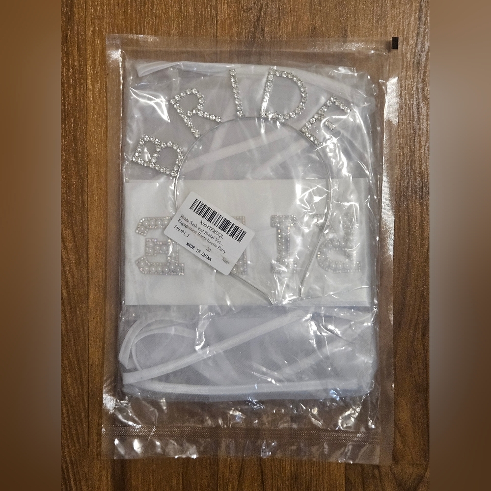 White Bridal Sash and Veil Set